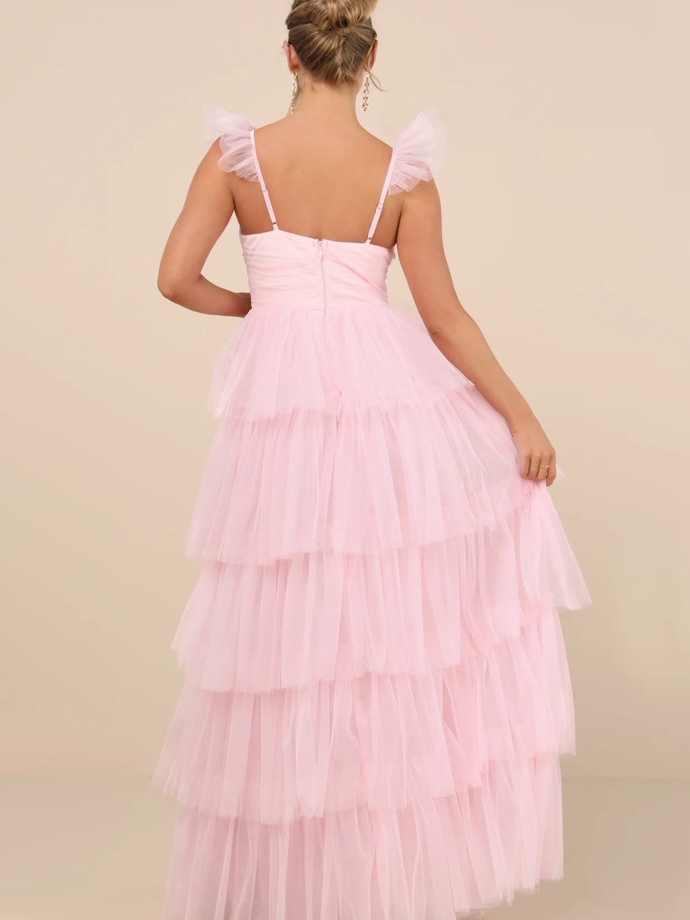 Lulu's Fabulous Poise Light Pink Tulle Ruffled Tiered Maxi Dress Size XL - Picture 4 of 9